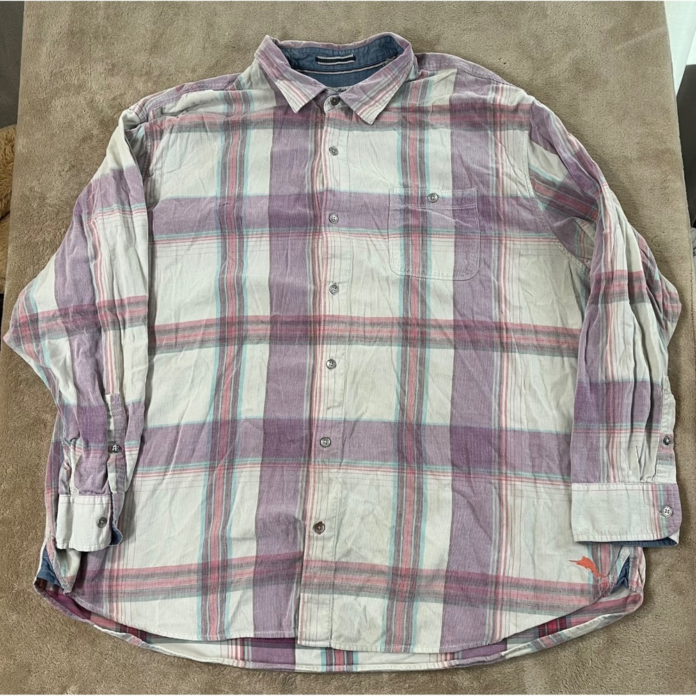 Tommy Bahama Coastline Cord Grand Isle Sandstone Shirt Men's 3XLB Big Plaid L/S